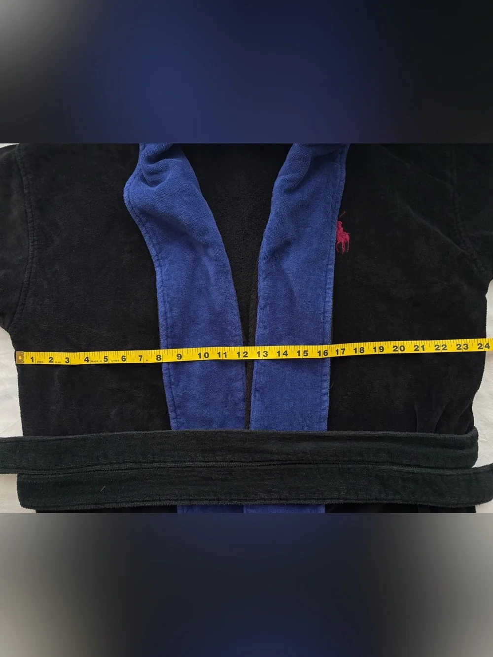 Polo Ralph Lauren Vintage Terry Cloth Robe Black Blue Shawl Collar Pony Logo